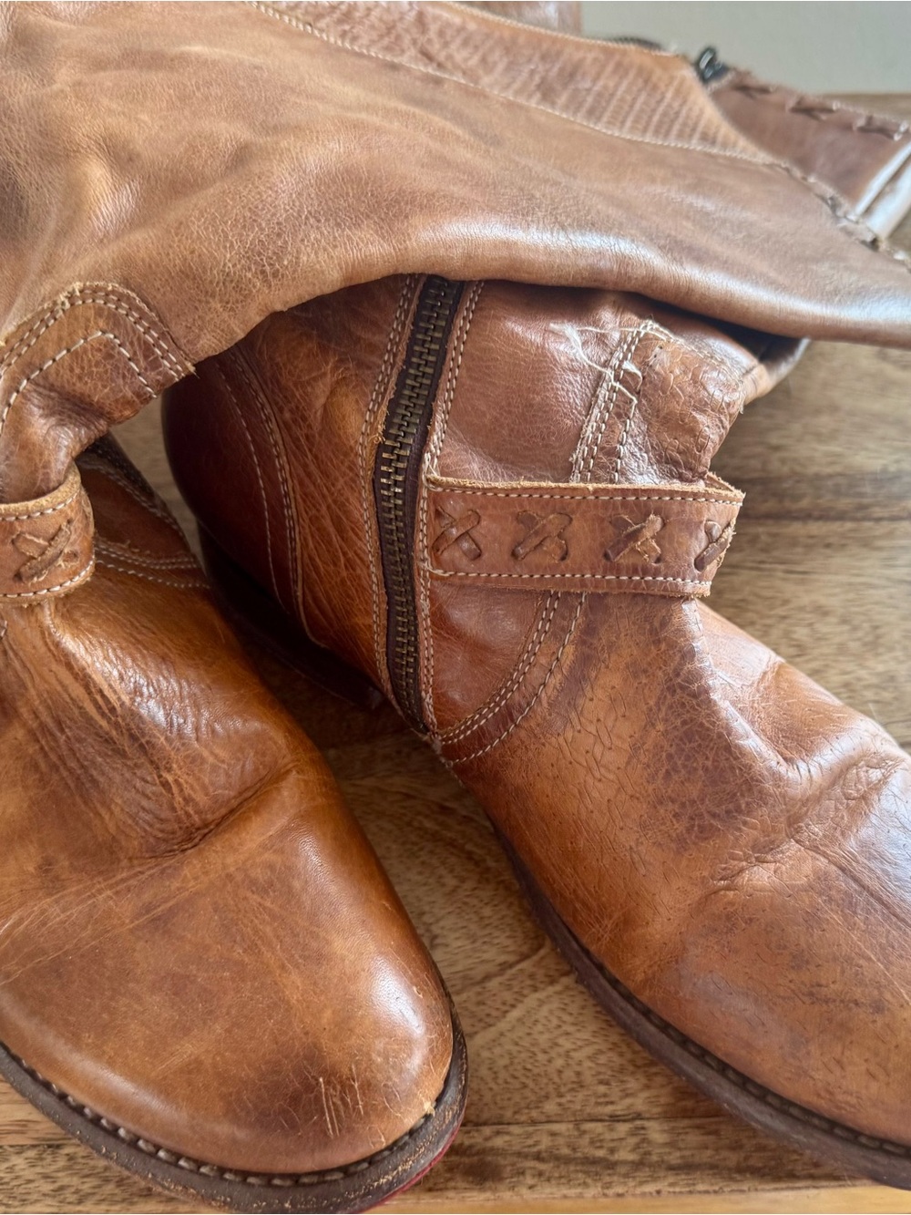Bed Stu Cobbler Tan Leather Riding Boots with Buckle Detail - Picture 5 of 9